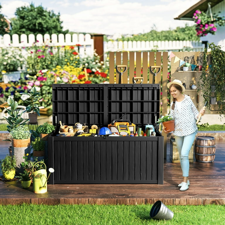 180 Gallon Outdoor Storage Housing Deck Box Waterproof Patio Furniture Garden Tools Cushions Pool Accessories Storage Bench with Lockable Lid and Side Handles Walmart