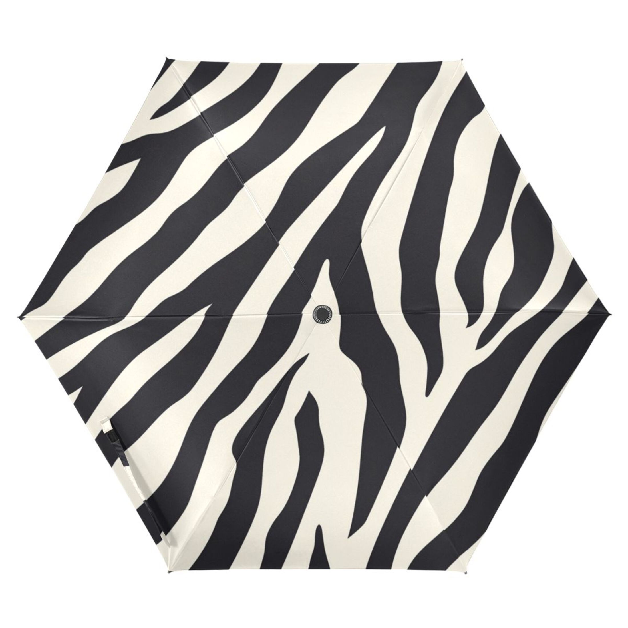 Black White Abstract Zebras Pattern All Weather Umbrella Triple Folding Parasol 6 Ribs UV Protection Portable