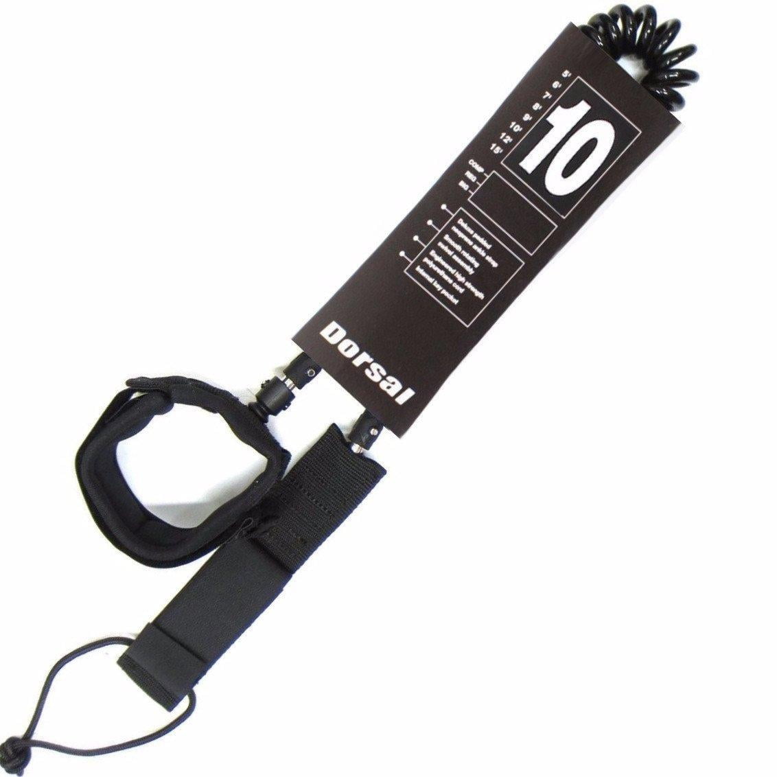 DORSAL Premium Stand Up Paddle board SUP Surf Leash 10' COILED Double Stainless Steel Swivels and Triple Rail Saver by