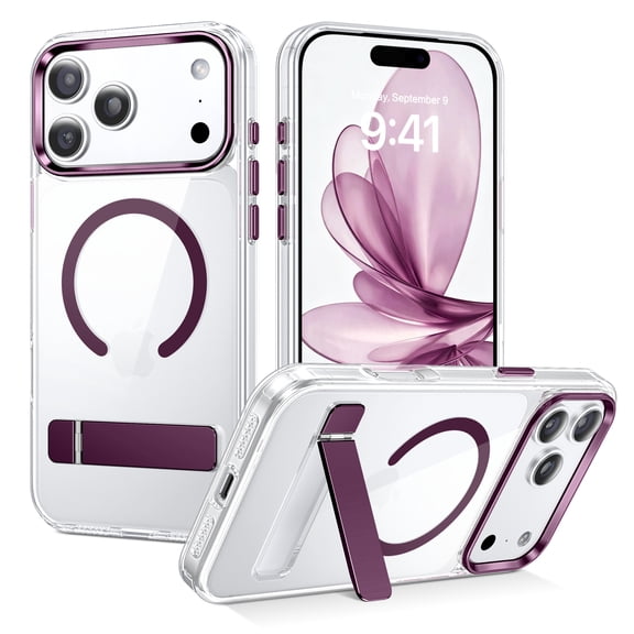 VENINGO Magnetic for iPhone 18 Pro Case / iPhone 17 Pro Case with Invisible Stand, Shockproof Slim Case for iPhone 18 Pro / iPhone 17 Pro 6.3 inch,Clear Dark Cherry