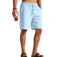 thumbnail image 2 of Men's Cotton Linen Drawstring Elastic Waist Knee Length Shorts Light Blue M, 2 of 10