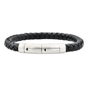 Arista Men's Extendable Bracelet in Black Leather & Solid Stainless Steel , 8.5"