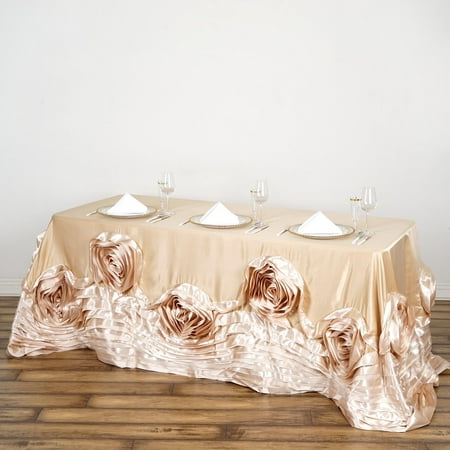 

Efavormart 90 x132 Champagne Large Rosette Oblong Rectangular Lamour Satin Tablecloth For Wedding Party Dining Birthday