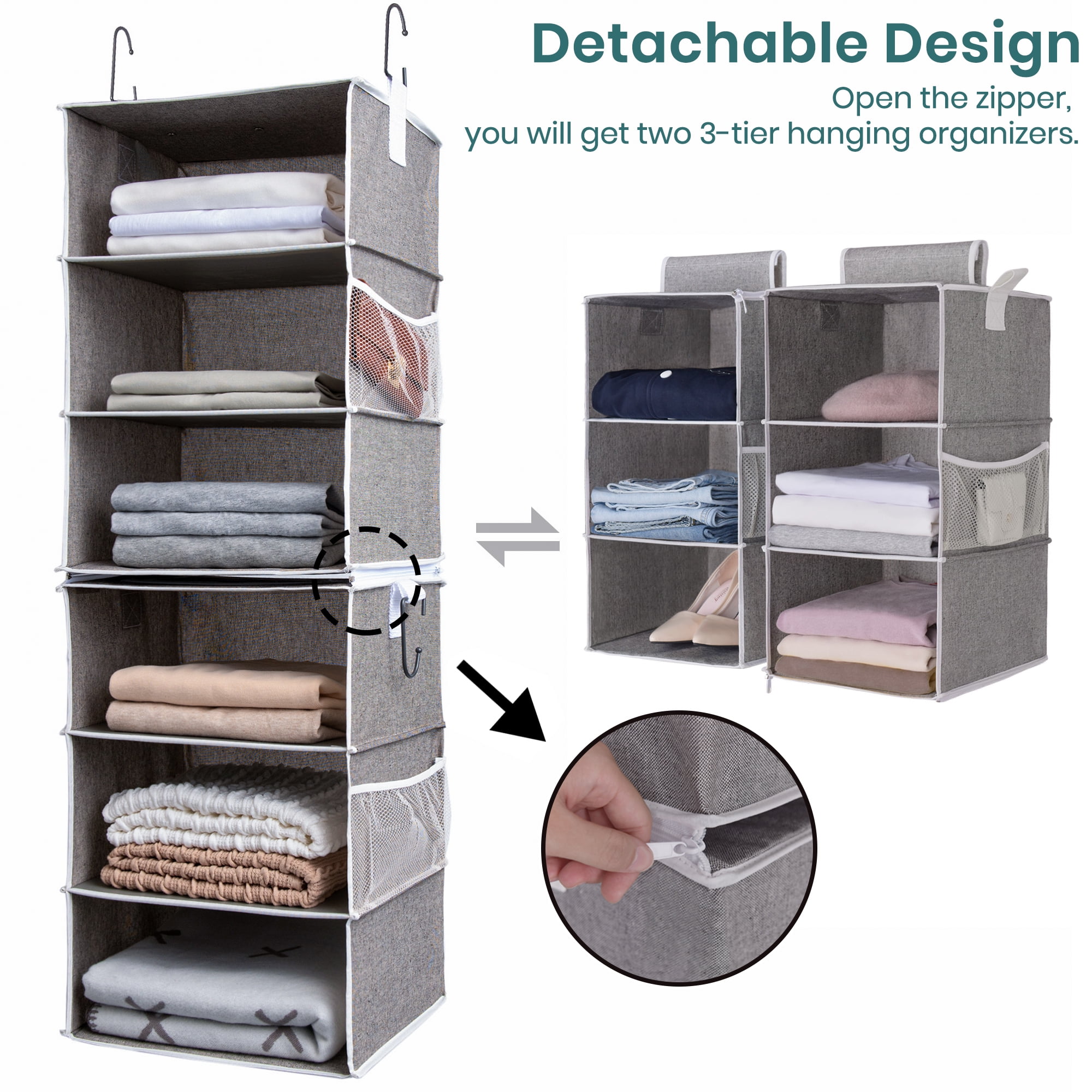  KEETDY 2-Shelf Small Hanging Closet Organizers and Storage with  2 Large Shoe Pockets Hanging Shelves Organizer for Clothes Camper Closet,  RV, Bedroom, Dorm, Grey : Home & Kitchen