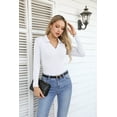 thumbnail image 5 of VICHVVY Womens Long Sleeve Shirts Lapel V Neck Slim Fitted Ribbed Knit Trendy Tight Polo Tops WHite S, 5 of 5