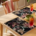 thumbnail image 4 of Gold Pink Flowers Placemats Set of 1, Country Vintage Watercolor Floral Leaf Black Non-Slip Place Mats Washable Table Mats for Kitchen Dining Table Decorations Indoor/Outdoor, 4 of 9