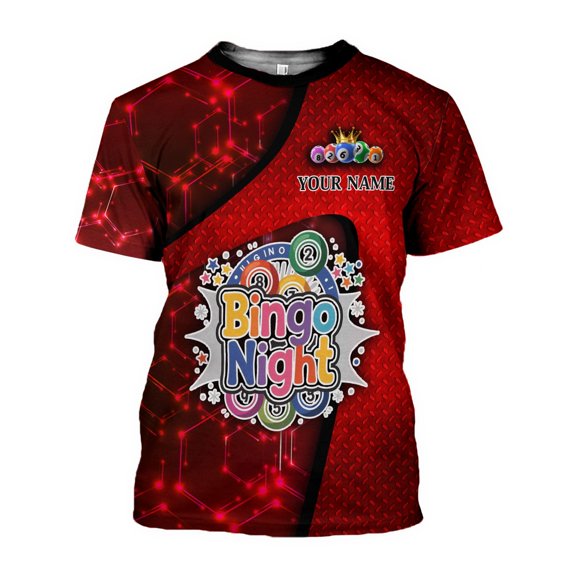 Personalized Name Team Name BINGO 3D Shirt, Custom Bingo game Shirts for Team, Men Women unisex T shirt (Red, S)