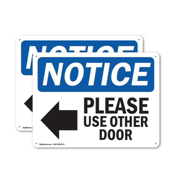 (2 Pack) Please Use Other Door OSHA Notice Sign 14 Inch X 10 Inch Indoor / Outdoor Rust-Free Aluminum Metal Signs for Workplace, Workshop, and Construction Site, Made in the USA