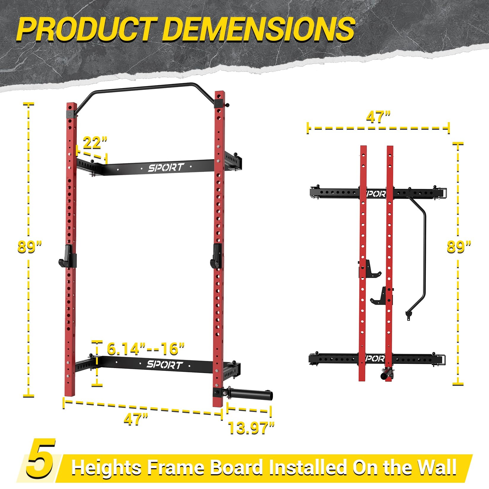 TROPOW Folding Wall Mounted Squat Rack – 1000 lbs Capacity Power Rack for Home Gym, Space-Saving Foldable Squat Rack with Pull-Up Bar & Landmine, Heavy-Duty 2.36" x 2.36" Steel Frame Power Cage