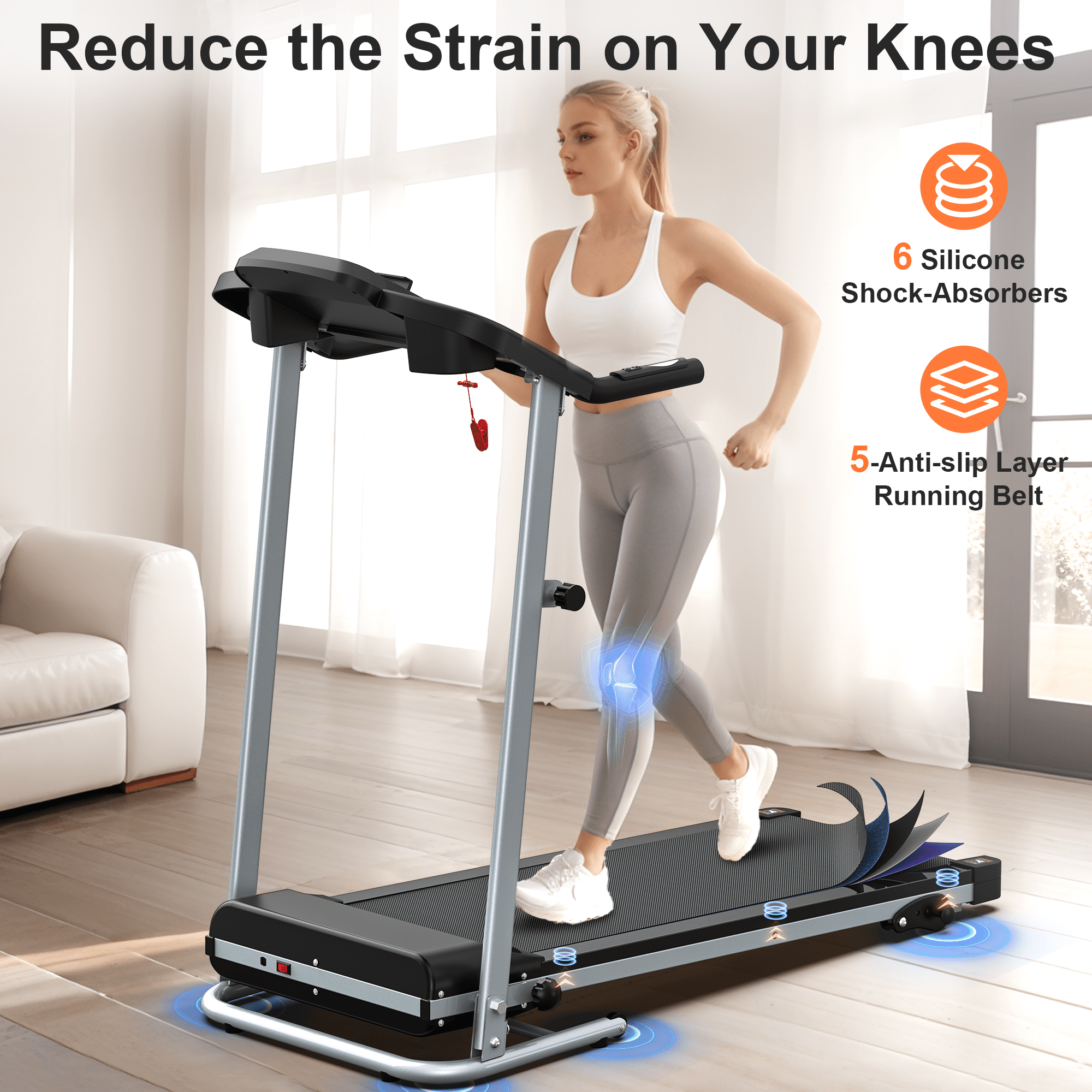 OBENSKY Foldable Electric Treadmill for Home, 2.5HP Quiet Portable Folding Small Treadmill, 7.5 MPH, LCD Display, Heart Rate Senso