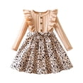 thumbnail image 6 of Bmisegm Kids Dress Long Sleeve Ruffle Shoulder Button Front Contrast Floral Print A Line Skirt Tie Bow Casual Girls' Dresses 3-4 Years, 6 of 9