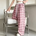 thumbnail image 4 of TIREOW Girls Sweatpants Plaid Elastic Lace Waist Wide Leg Sweat Pants with Lace Belt Fashion Lightweight Casual Baggy Pants, 4 of 5