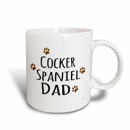 Cocker Spaniel Treat - 3dRose Cocker Spaniel Dog Dad - Doggie by breed - brown muddy paw prints love - doggy lover - pet owner - Ceramic Mug, 11-ounce
