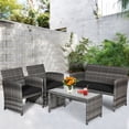 thumbnail image 4 of Costway 4PCS Patio Rattan Furniture Set Conversation Glass Table Top Sofa Cushioned, Black, 4 of 9