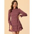 thumbnail image 2 of INSPIRE CHIC Women's Ruffled Crew Neck Vintage Smocked Cuff Floral Layered Mini Dress, 2 of 5