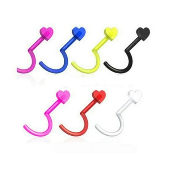 Luxe Modz 7 Pack 20G Flexible Acrylic Heart Shaped Nose Screw Piercing Jewelry for Men Women