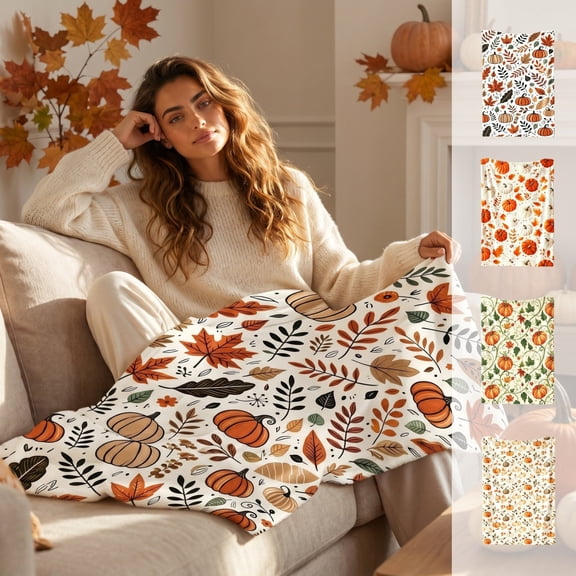 Halloween Sale Clearance!Fall Decorations for Home, Autumns Thanksgiving Flannel Throw Blanket 5 Cute Fall Patterns Plushs Blanket 70x100cm For Sofa Bed Camping Warm Light Weight Cover