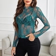 thumbnail image 5 of WULMLEO Women's Lace Long Sleeve Tops, Mock Neck Sheer Mesh Top, See Through Floral Lace Tops, Party Club Night Blouse Shirts Green L, 5 of 5