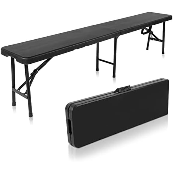 Black Folding Bench 6 Feet Plastic Outdoor Portable Foldable Bench Seat Eating with Carrying Handle for Dining Camping Picnic BBQ Sports Garden Indoor Outdoor Patio Activities$$Garden & Patio