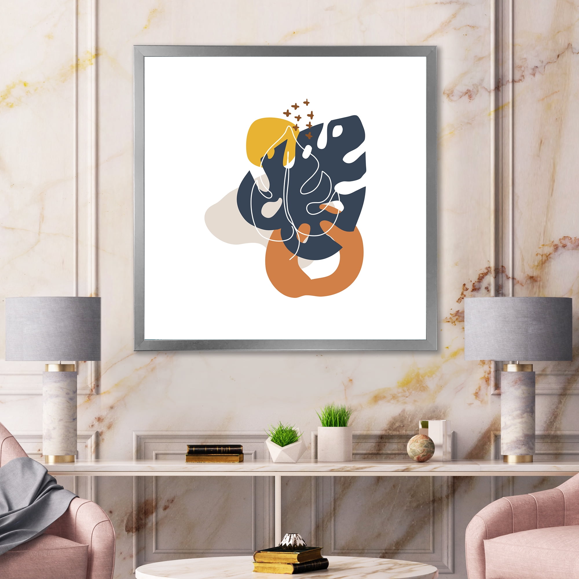 Designart 'Abstract Minimal Shapes Under Flowers IX' Modern Framed Art Print