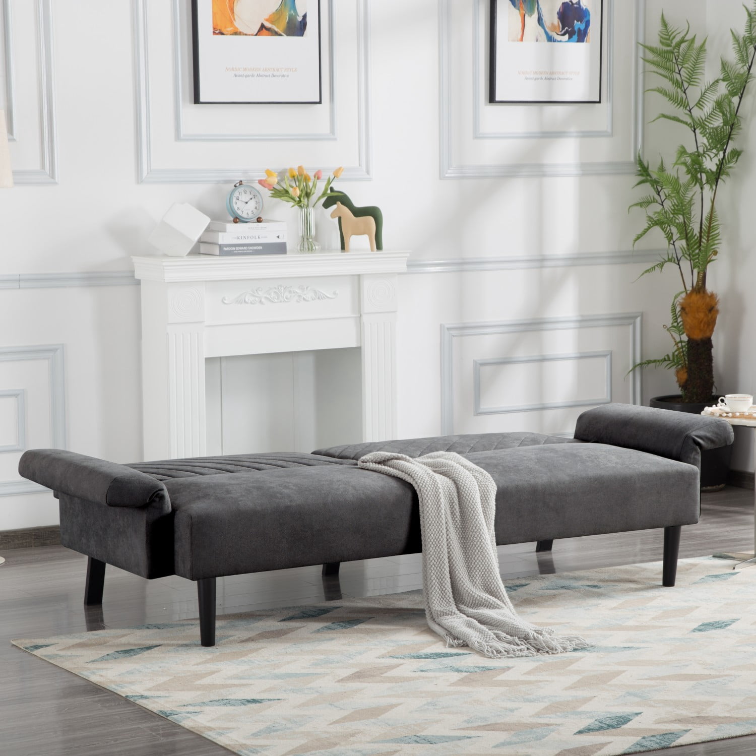 Gewnee Futon Sofa Bed, 76.8" Futon Couch with Adjustable Backrest, Removable Armrest for Extended Length, Mid Century Modern Loveseat for Living Room,Bedroom,Office