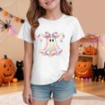 thumbnail image 2 of CAUYDY Halloween Ghouls Ghost Retro Girl Kids T-Shirt Graphic Tshirt Little Kids Fall Short Sleeve Tee Tops Sizes 2-3 Years, 2 of 5