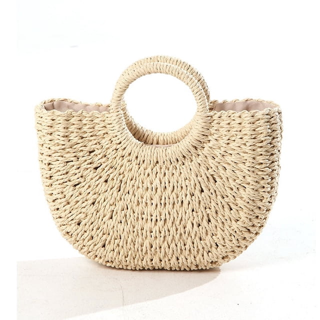 Zhuge Bolso de hombro tejido para mujer, bolso de mano tejido, bolsos de mano tejidos elegantes para la playa de verano, bolsos de hombro (beige)