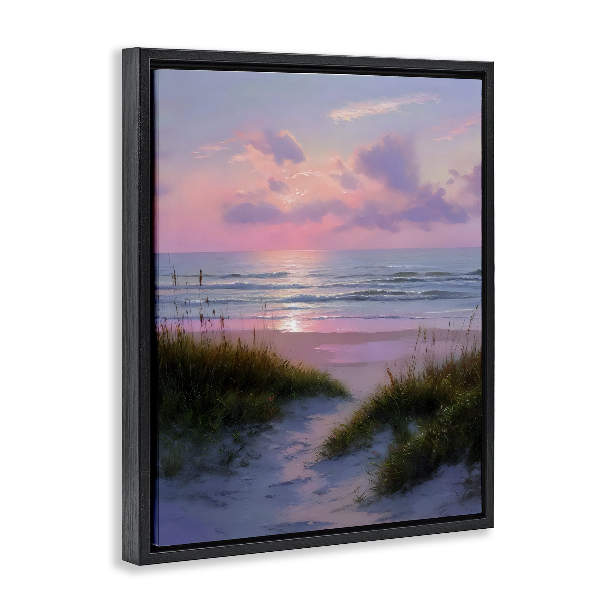 Stupell Industries Romantic Beach Sunset in Pink Black Framed Floater Canvas Wall Art, design by Franklyn Gregory