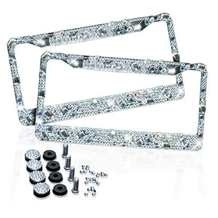Zone Tech Shiny Bling License Plate Frame - Crystal Rhinstones Bling Novelty/License Plate Frame with Mounting Screws