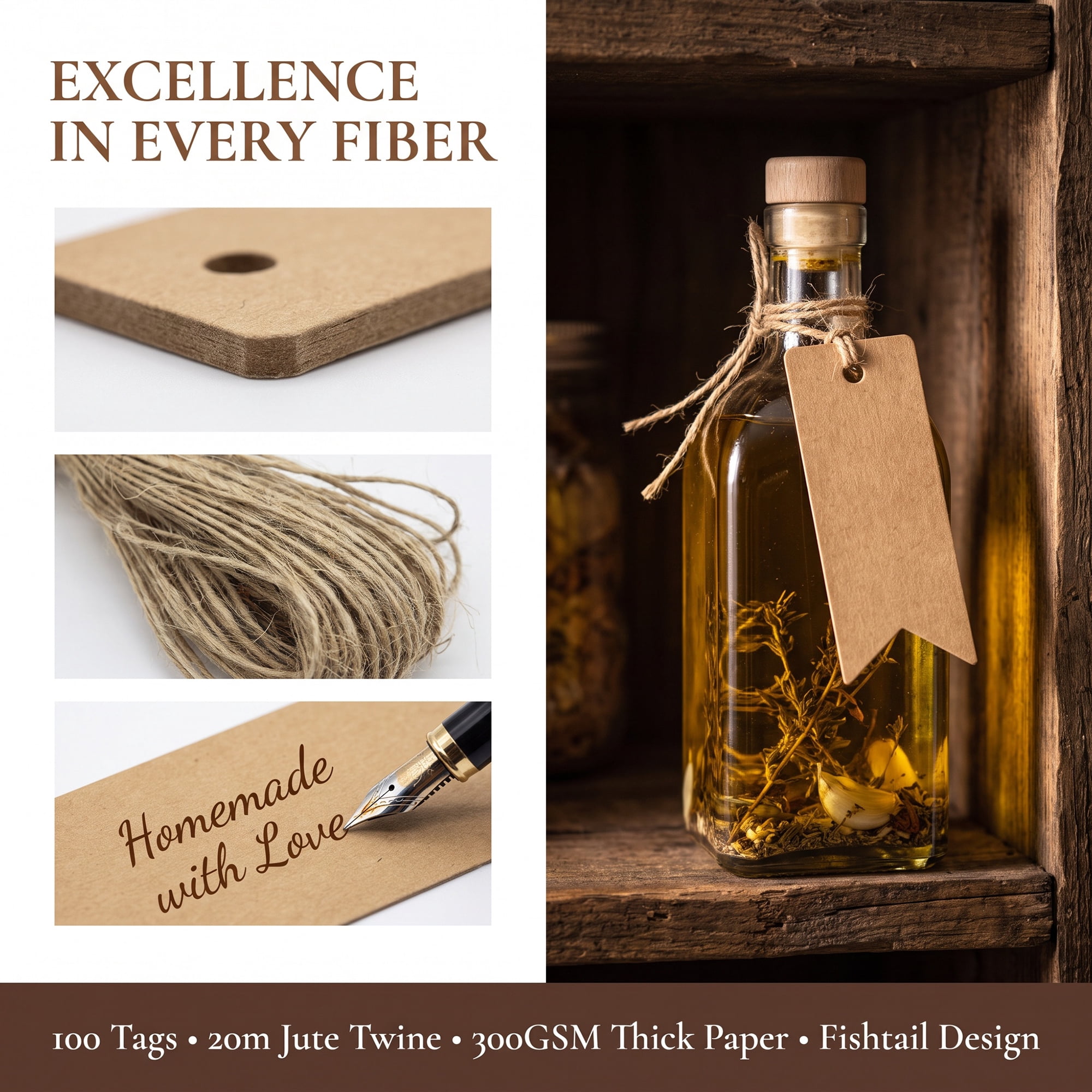 Unique Bargains Gift Tags with Natural Twine for All Occasions 0.8" x 2.8" Brown