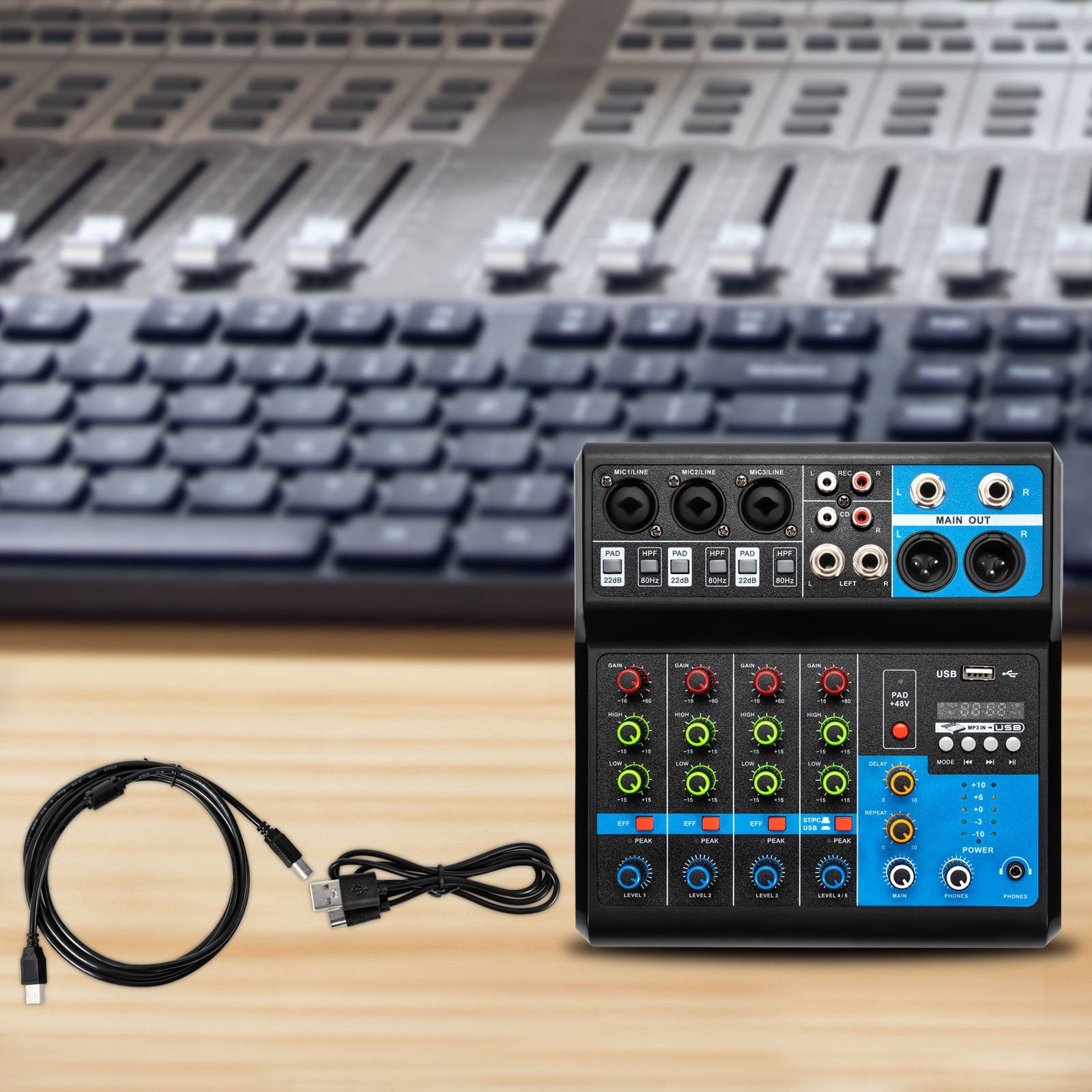 ToppiJoy 5 Channel Professional Bluetooth Compatible Portable with USB Bluetooth Mixer Audio Interface-Mixing Boards for Studio Recording