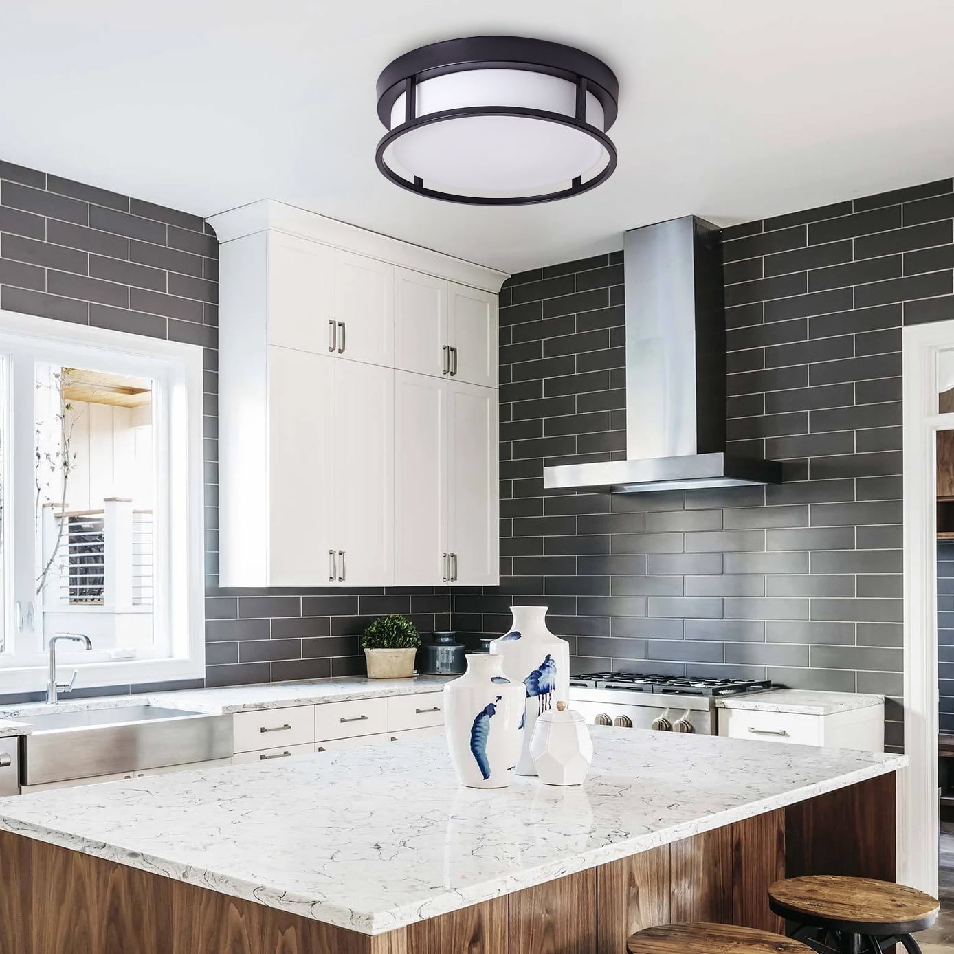 Aiwen 2 Light Acrylic Opal Shade Modern Flush Mount Ceiling Lamp