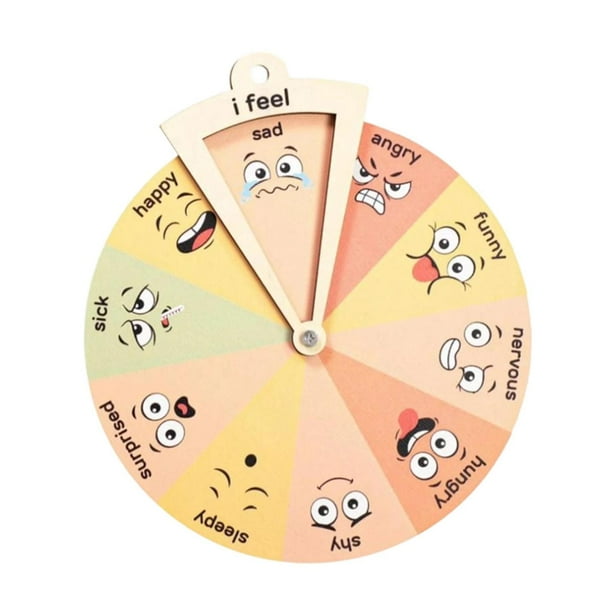 Rueda de emociones de madera para niños, tabla de expresión de emociones, juguete portátil para educación infantil temprana, aprendizaje emocional Diámetro 15cm