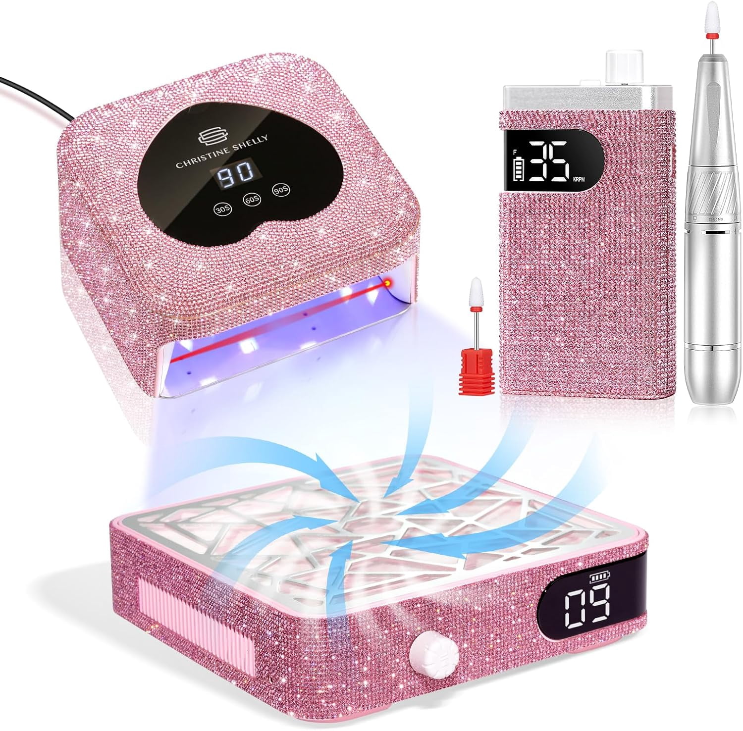 UV LED Nail Lamp, 48W Plug-in Mini Diamond Nail Dryer& Rechargeable 35000RPM Nail Drill&Nail Dust Collector, Dust Collector Nail Tech for Nail Salon