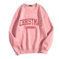 thumbnail image 3 of Arlun Christmas Vibes Sweatshirts for Women Trendy Letter Printed Long Sleeve Xmas Sweatshirts Women's Fall Winter Loose Fit Drop Shoulder Holiday Pullovers Tops Pink XL, 3 of 3