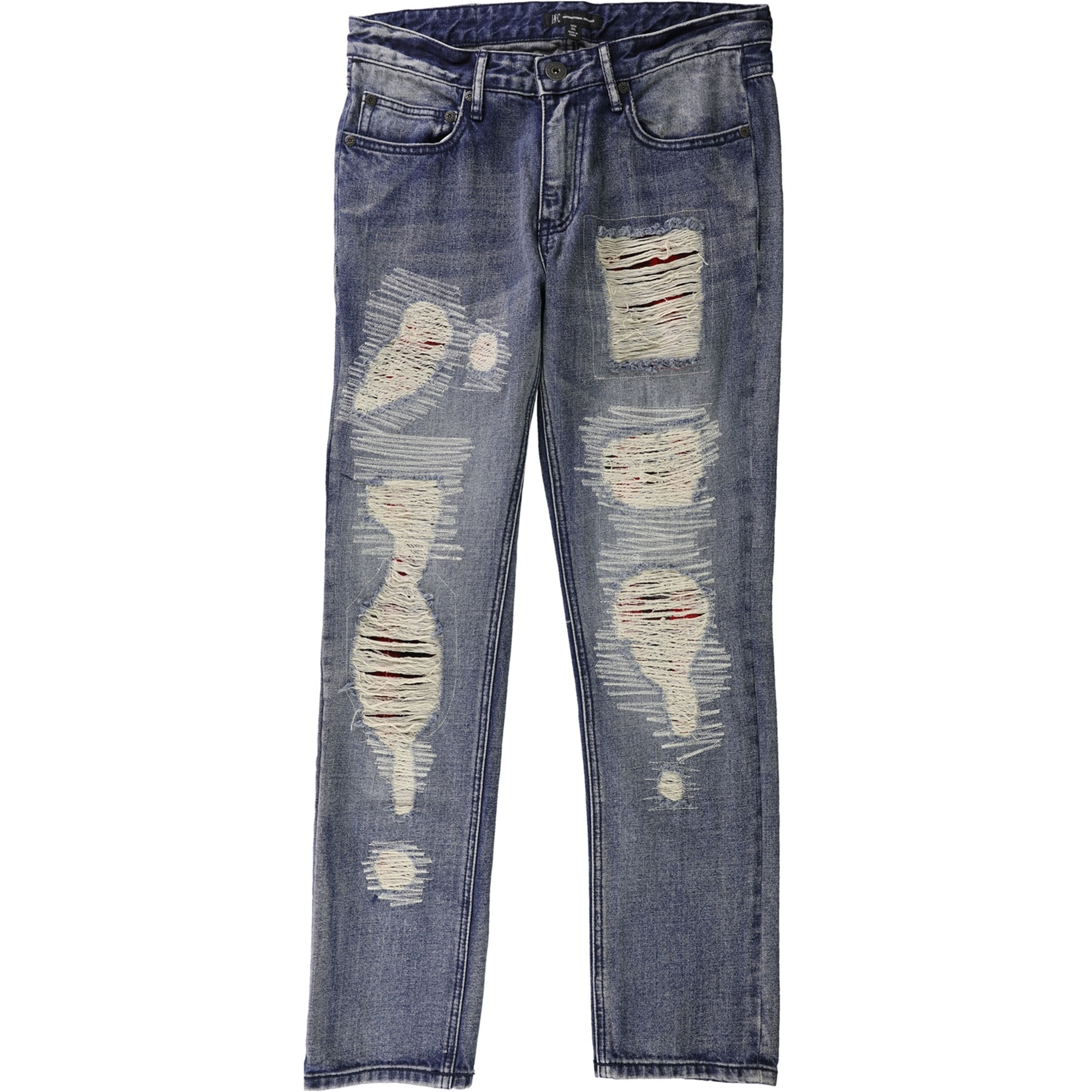 INC Mens Plaid Patched Straight Leg Jeans