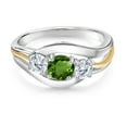 thumbnail image 2 of Gem Stone King 925 Sterling Silver and 10K Yellow Gold Round Green Chrome Diopside and White Moissanite 3 Stone Ring for Women (0.96 Cttw, Available in Size 5, 6, 7, 8, 9), 2 of 4