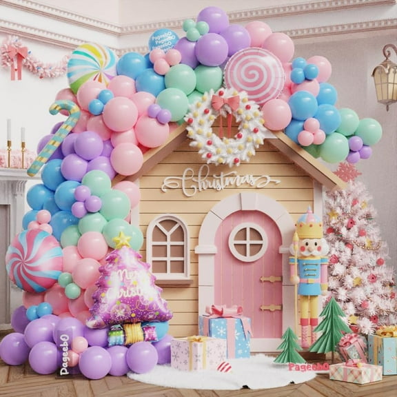 Candyland Balloon Garland Arch Kit, 167Pcs Pastel Rainbow Balloon Candy Cane Lollipop Tree Foil Balloons for Candy Theme Sweet One Birthday Candyland Supplies Baby Shower Party Decorations