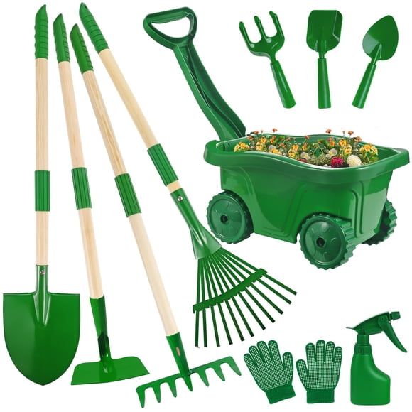 Juego de herramientas de jardinería Duckura Kids Wheelbarrow, 10 piezas, 2 años o más