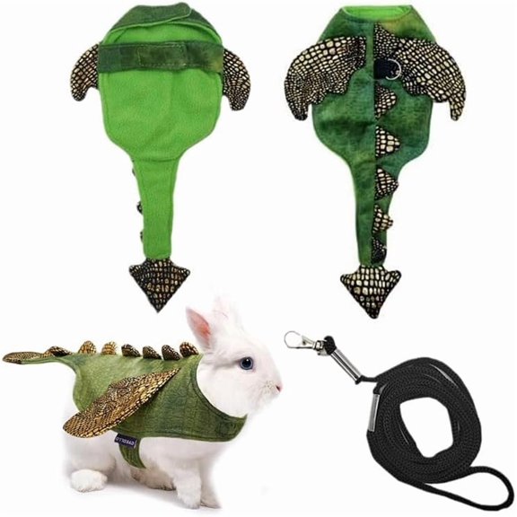 GASTROPOD Rabbit Harness Leash Set,Halloween Rabbit Costume Adjustable Small Animal Dinosaur Leash Harness for Rabbits (Rabbit Harness and Leash Set Large)