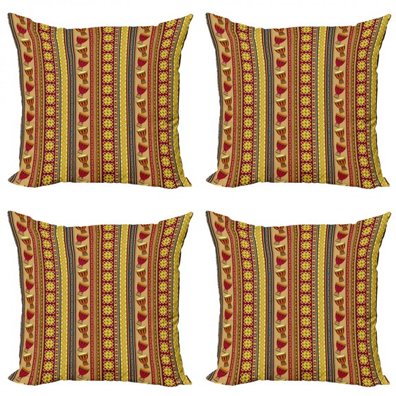 Ambesonne African Throw Pillow Cover 4 Pack, Djembe Drums Geometric, 16", Multicolor