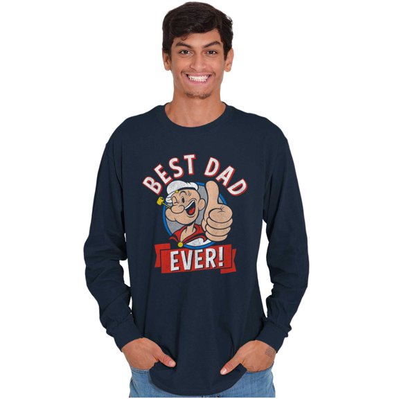Popeye Cartoon Best Dad Ever Father Men's Long Sleeve Tee T Shirt Brisco Brands S