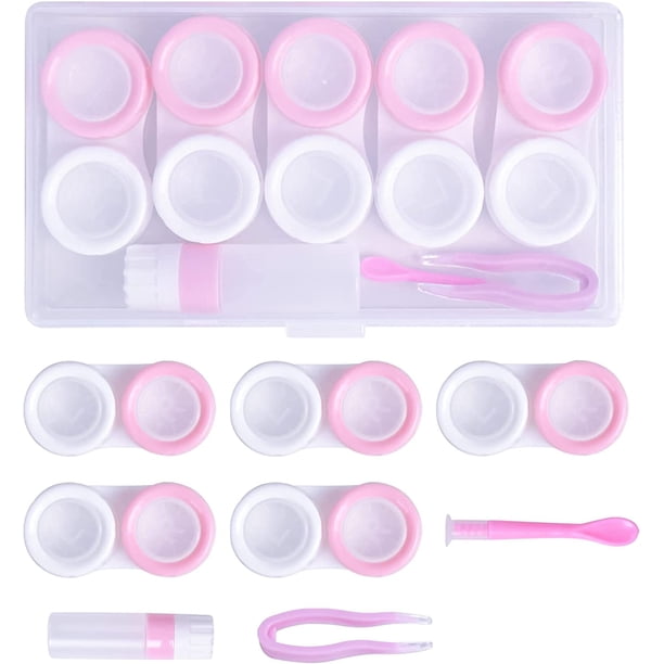 Estuche para 5 pares de lentes de contacto, estuche para lentes de contacto, kit de viaje portátil, estuche colorido para guardar lentes de contacto, color rosa