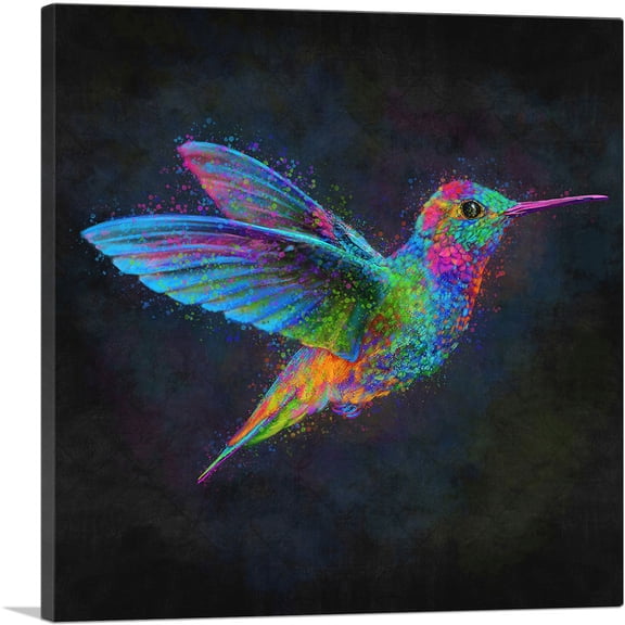 ARTCANVAS Hummingbird Small Bird in Flight Canvas Art Print - Size: 18" x 18" (0.75" Deep)