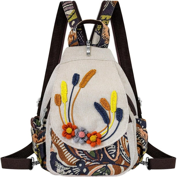 Bolso de mochila pequeno para mujer bolso de cabestrillo de planta tejido a mano para mujer mini mochila hippie boho lindo para mujer