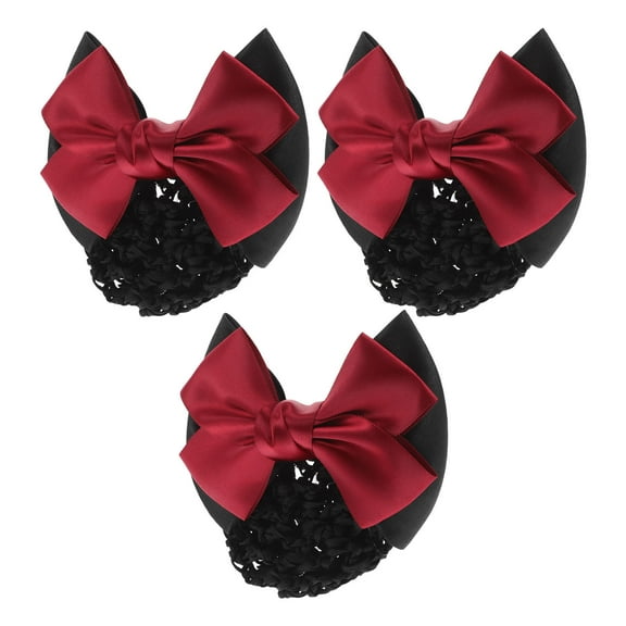 Topbathy Hair Accessories Women Red Cloth Hair Net with Ribbon 3Pcs