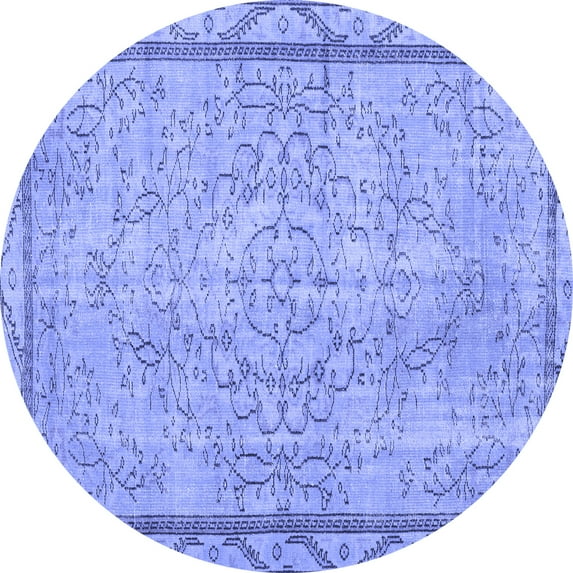 Ahgly Company Machine Washable Indoor Round Persian Blue Traditional Area Rugs, 3' Round