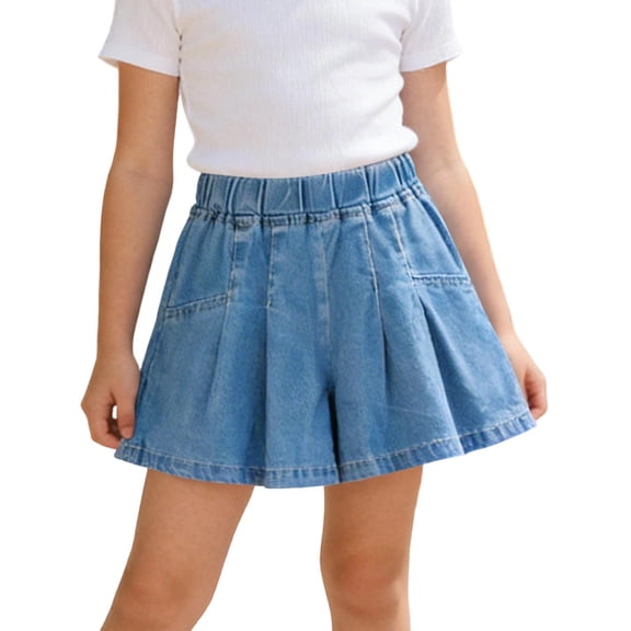ZACPNCV Kids Jean Shorts Loose Fit Soft Cotton Comfy Ruffle Girls Pull on Denim Shorts Casual Sporty Classic Short Jeans Blue 7-8 Years