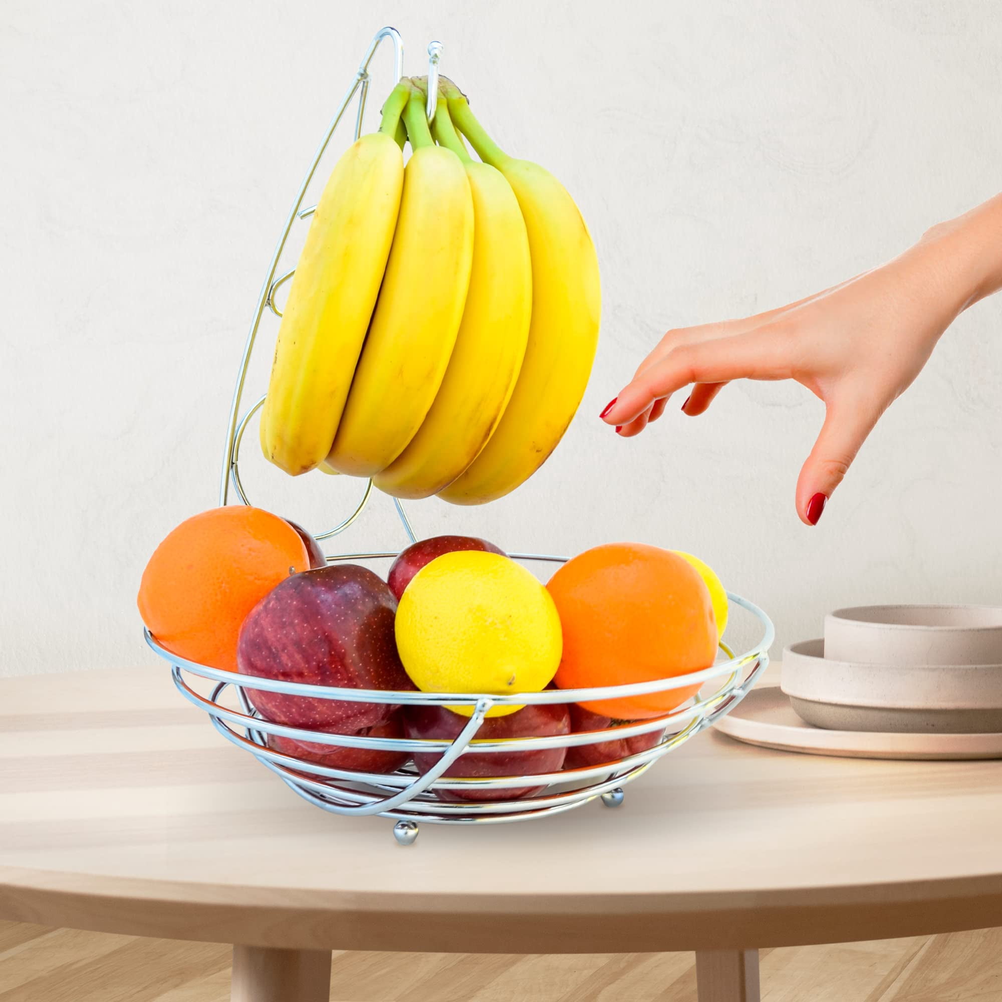 Fruit Basket with Banana Hanger Heavy-Duty Wire Fruit Basket for Kitchen Stable and Durable Fruit Bowl for Kitchen Counter Dining Table Centerpiece Kitchen Countertop Storage