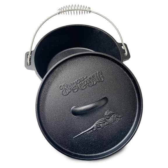 Cast Iron Dutch Oven 2 Quart - Flanged Camp Lid, Stainless Steel Handle - Campfire & Oven Safe for Stews, Cobbler, Cornbread, Frying - Durable Cookware